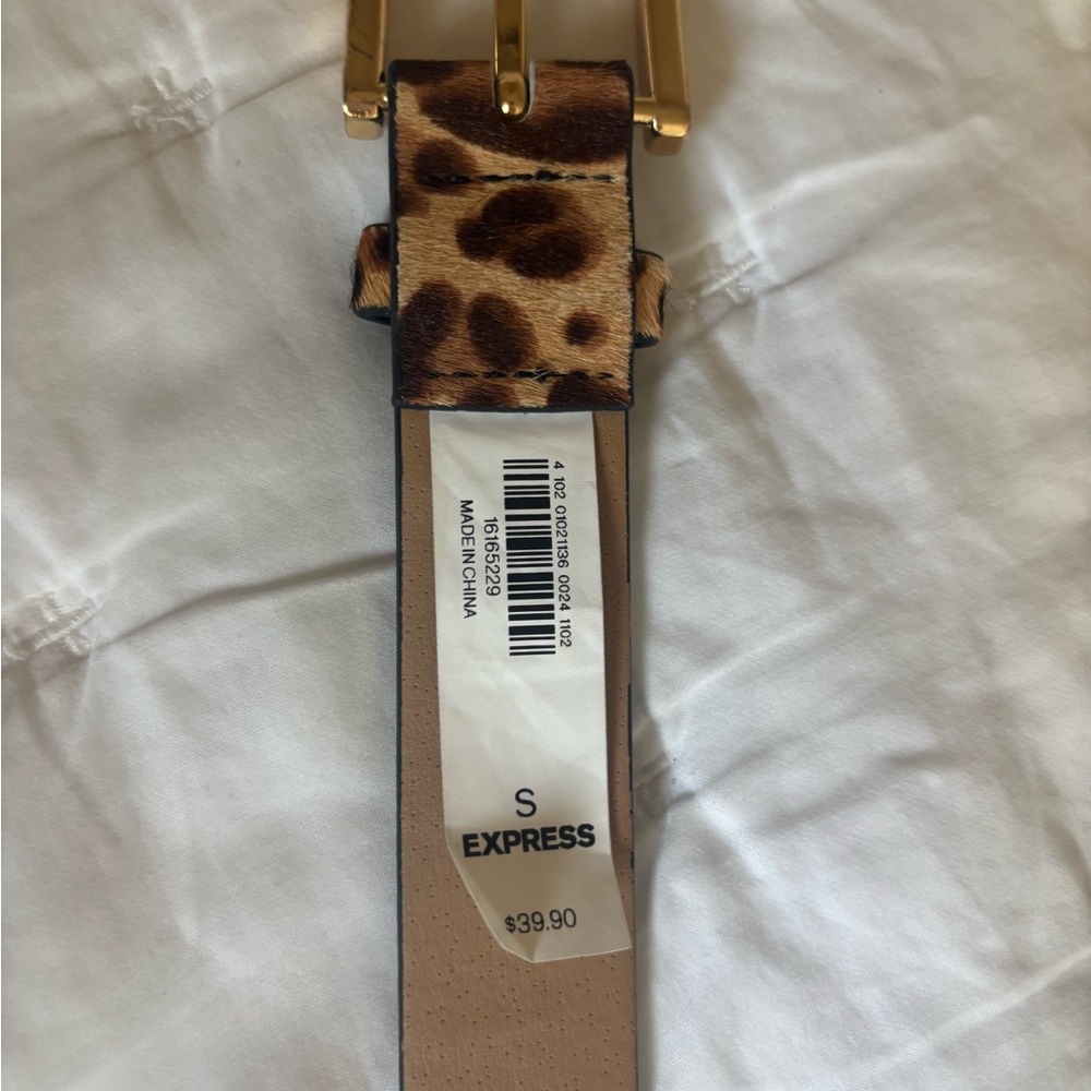 Express Calf Hair Leopard Print Belt with Gold Buckle - Picture 3 of 10